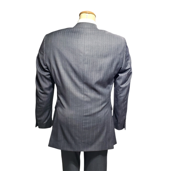 Tessuto Italiano Wool Suit 40 Reg x 36 Grey Baby Blue Chalkstripe - Picture 3 of 9